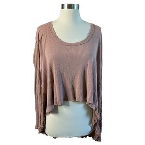 Free People NWT Ribbed Mauve Oversized Long Sleeve High Low Shirt